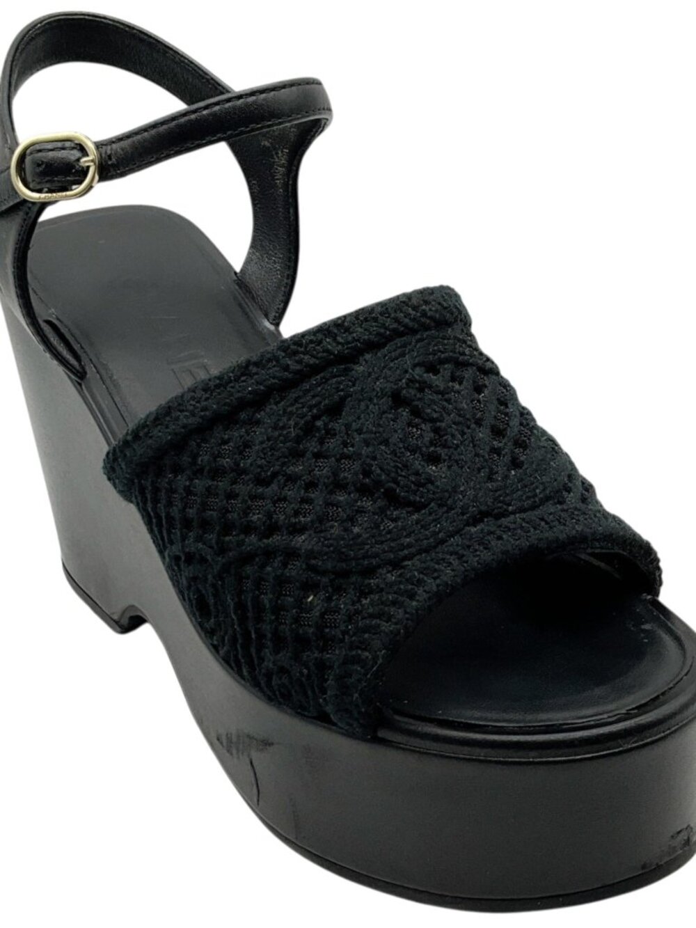 Chanel 2025 Black Mesh CC Logo Platform Sandals